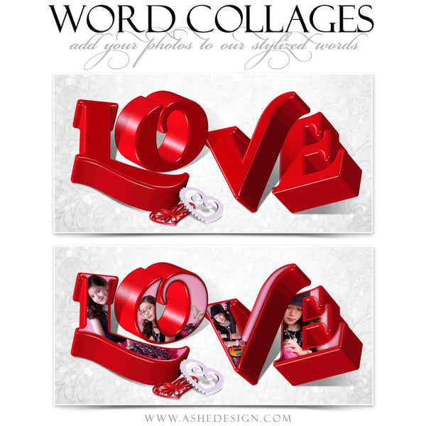 Love 3D Word Collage 10x20 web display