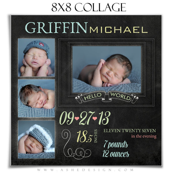 Chalkboard Babies 8x8 Collage Templates for Photographers