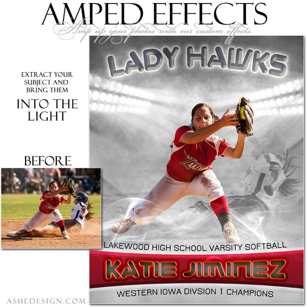 Ashe Design | Amped Effects Sports Templates | Into The Light softball web display