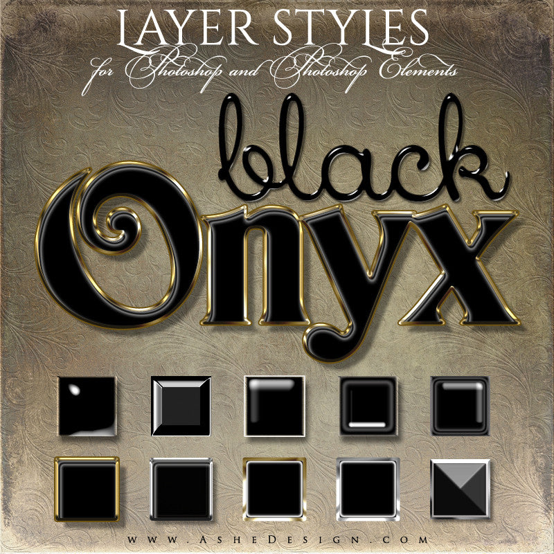 Designer Gems Photoshop Layer Styles Black Onyx full set web display