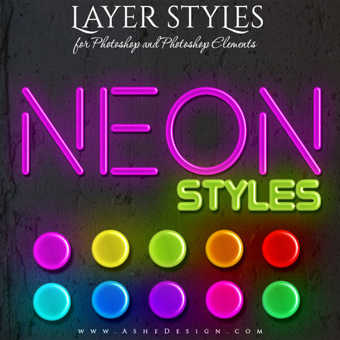 Ashe Design | Photoshop Layer Style Set | Neon