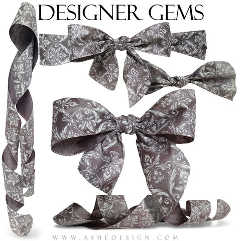 Designer Gems - Silver Damask Ribbons Full set web display