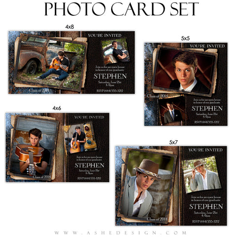 Leather Stitched Graduation Photo Card Templates for Photographers