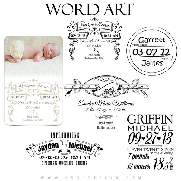 Baby Scrolls Word Art full set web display